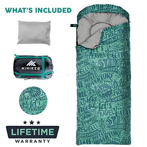 HiHiker Camping Sleeping Bag + Travel Pillow Compression Sack