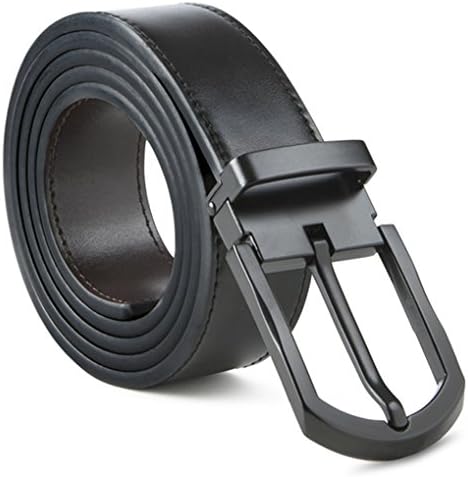 Mens Belt 100% Fine Leather Mens Belt Dress Belt Grade A Genuine Italian Leather Reversible (Black/Brown leather with Alesso Gun Metal Matt Buckle, Medium - (32-34))