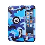 iPod Touch 6 Camo Case, Harsel Dual Layer Hybrid Protective Case and Impact Resistant Case Drop Protection Silicone Hard Cover for Apple iPod Touch 6th Generation - Military Blue