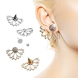 2 Pairs Lotus Flower Women Lovely Crystal Earrings Pearl Front and Back Ear Stud Jewelry