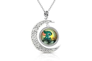 AIIGOU Charming Moon Pendant With Turtle, Crescent Cartoon Jewelry For Teen Girls And Boys, Silver Half Moon Pendant Necklace With Unique Design