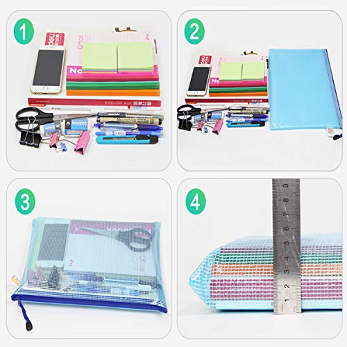Mesh Zipper Pouch Waterproof Double Plastic Document Organizer Bag Zip File Folders A4 Size for Office School Supplies，Business Receipts, Magazine, Toys, Cosmetics,Travel Accessories 5 Colors，25 Pcs - Thumbnail 2