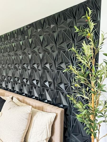 STICKGOO 33 PACK 3D WALL PANELS FOR INTERIOR WALL DECOR, BLACK DIAMOND DESIGN ACCENT WALL DECOR, 12”X12” MODERN WALL PANELS FOR GAMING ROOM BEDROOM TV BACKGROUND