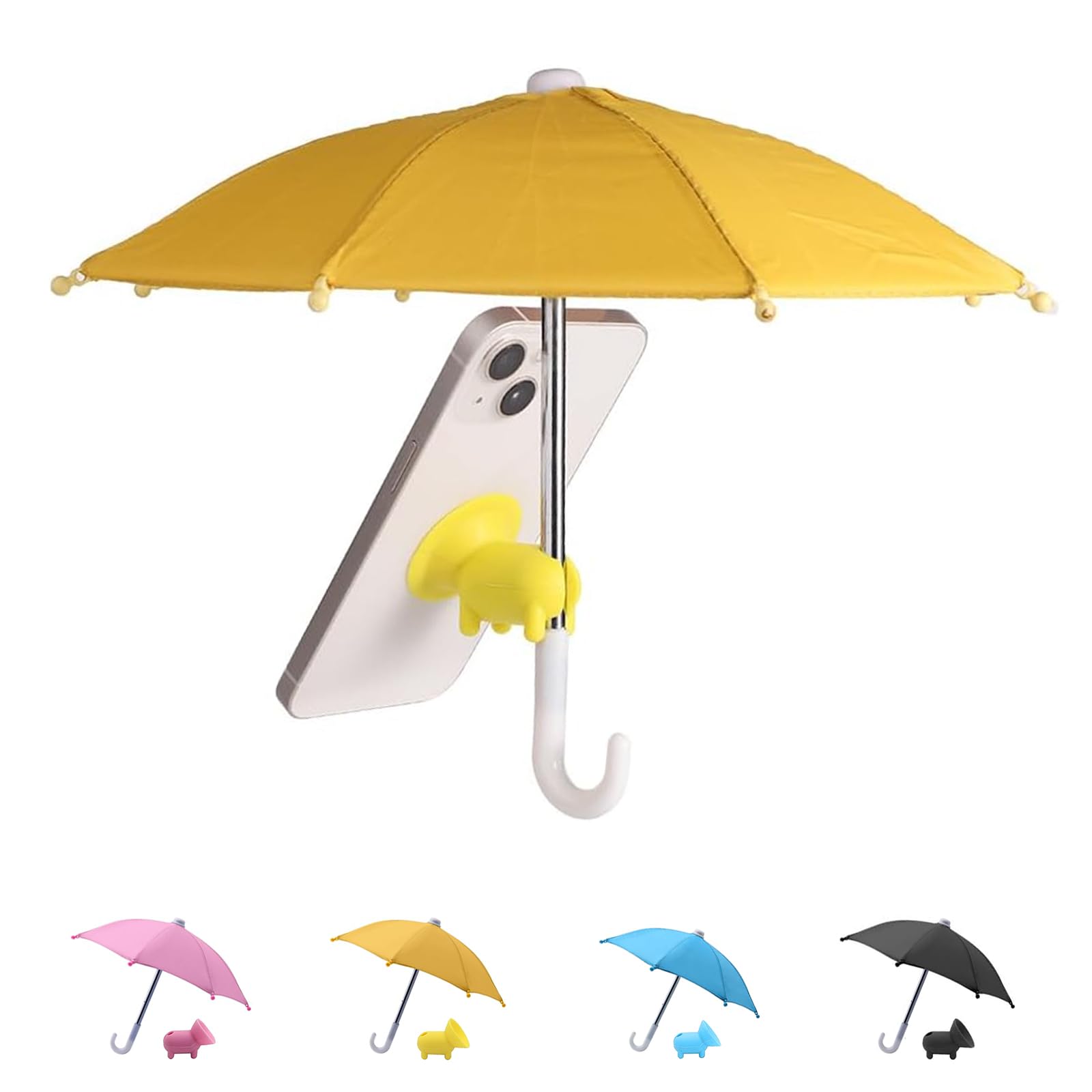 heqxwl Phone Umbrella for Sun, Cell Phone Umbrella Sun Shade, Universal Adjustable Cute Phone Stand Umbrella with Piggy Suction Cup, Outdoor Anti-Reflective Glare Blocking (Yellow)
