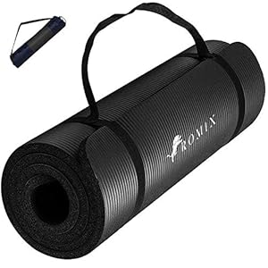 ROMIX Yoga Mat, 10MM Thick Eco Friendly Foam Exercise Mat with Carry Bag and Strap, Non Slip Padded Surface Perfect for Men Women Home Gym Fitness Pilates Workout Camping Meditation – 180 x 60 x 1 CM