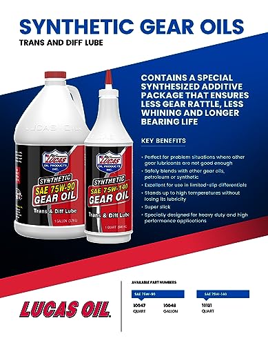 LUCAS OIL 10047 SAE 75W-90 SYNTHETIC GEAR OIL/TRANSMISSION AND DIFFERENTIAL LUBE – 1 QUART