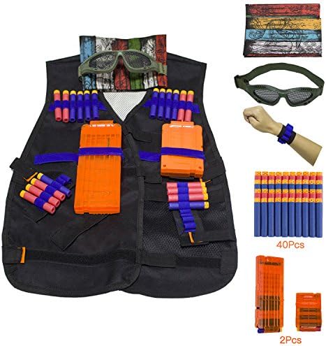 Anyprize Kids Tactical Vest Kit for Nerf Guns N-Strike Elite Series with Tactical Waist Bag &amp; 40 Refill Darts &amp; 2 Reload Clips &amp; 1 Face Tube Mask &amp; 1 Protective Glasses &amp; 1 Hand Wrist Band