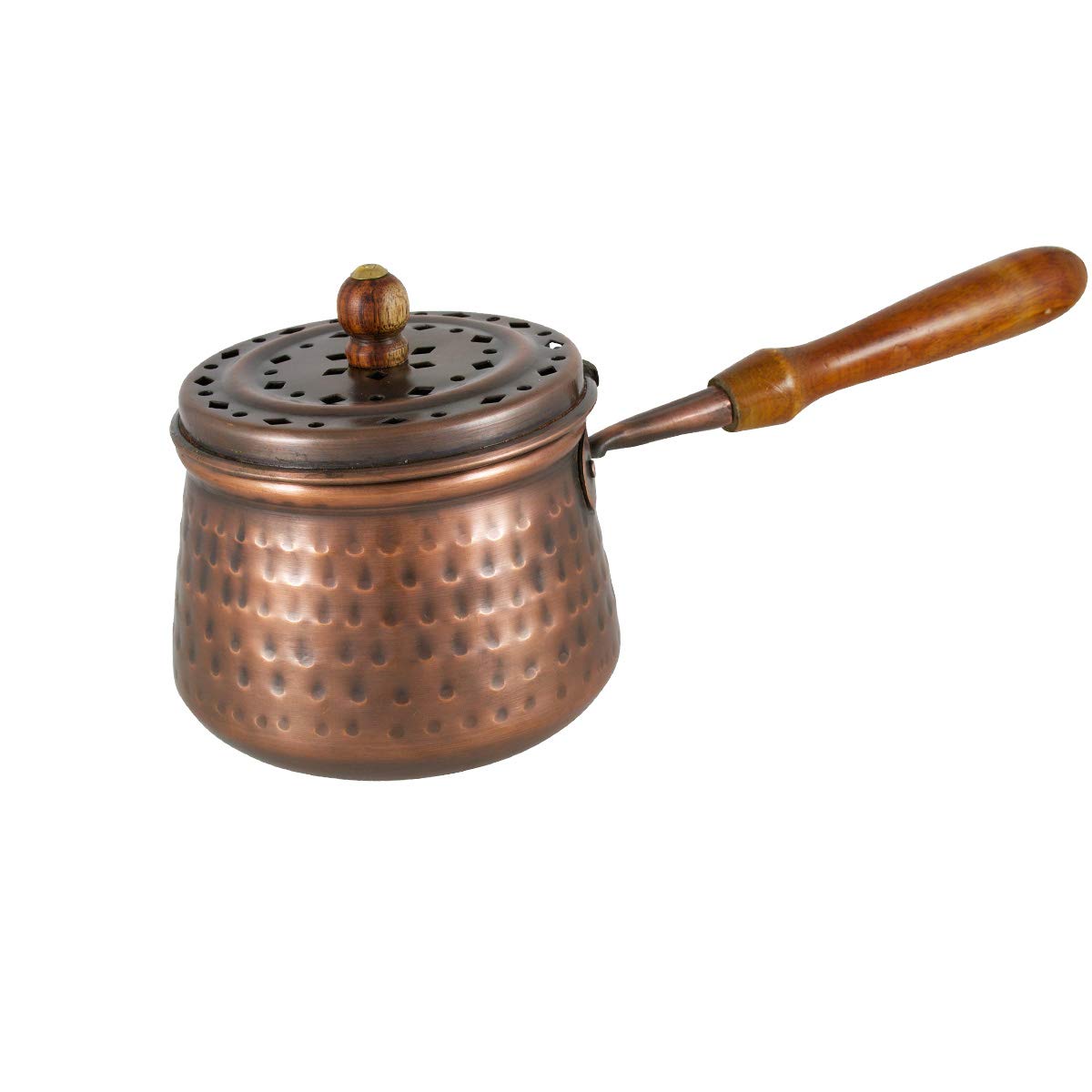 NKlaus Ø 11cm large copper incense burner with wooden handle incense burner antique operating mode incense charcoal on sand for incense herbs resins extra light 3288