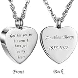 AMIST God has You in his arms with Angel Wing Charm Cremation Jewelry Keepsake Memorial Urn Necklace with Birthstone Crystal (Engraving)