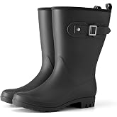 HISEA Women's Waterproof Rubber Rain Boots Lightweight Garden Shoes | Mid Calf Footwear, Anti-Slip Sole, Wide Mud Boots Warm and Comfortable for Barn, Yard Work, Walking