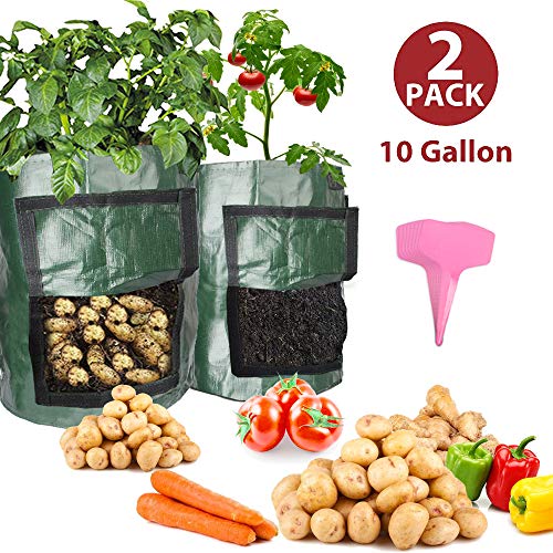 EZESO 10 Gallon Potato Grow Bags – Garden Plant Growing Bags with Drainage Holes & Handles, for Planting Potato, Carrot, Tomato (with Plant Labels) (2pack with 8Pcs Plant Labels)