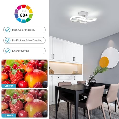 Osairous 2 Pieces Modern LED Ceiling Light, 22 W 2475 LM LED Chandelier Bedroom Ceiling Lamp Living Room White Flower Design for Kitchen Hallway, Cool White 6500K, 25 cm