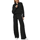 XIEERDUO Lounge Sets For Women 2025 Half Zip Sweatshirt And Wide Leg Sweatpant 2 Piece Outfits Sweatsuit Tracksuit
