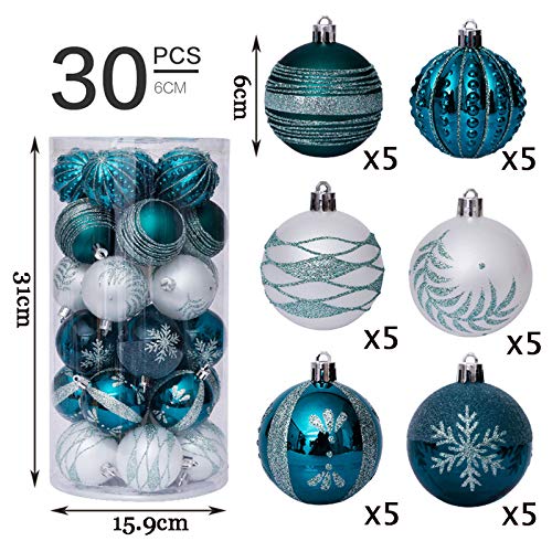 30 Stks Kerstballen, 6 Cm Blauw En Wit Onbreekbaar Kerstbal Ornamenten, Raam Opknoping, Lichtgewicht En… - Afbeelding 3