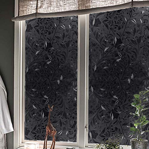 Mikomer Tulip Total Blackout Window Film, Light Blocking Glass Door Film,Room Darkening Window Cling,No Glue/Heat Control/Anti UV for Day Sleep & High Privacy,35In. by 78.7In. - Thumbnail 4