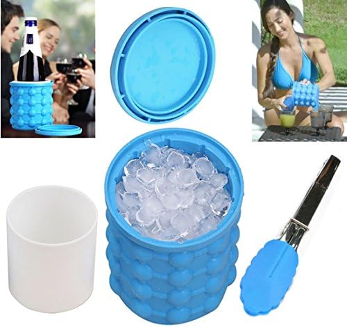 Ice Cube Maker Genie - Magic Ice Bucket ¨C The Revolutionary Space Saving Ice Ball Maker Bucket Party Drink Tub Silicone Trays Mold Kitchen Tools with Ice Clip by ILJILU