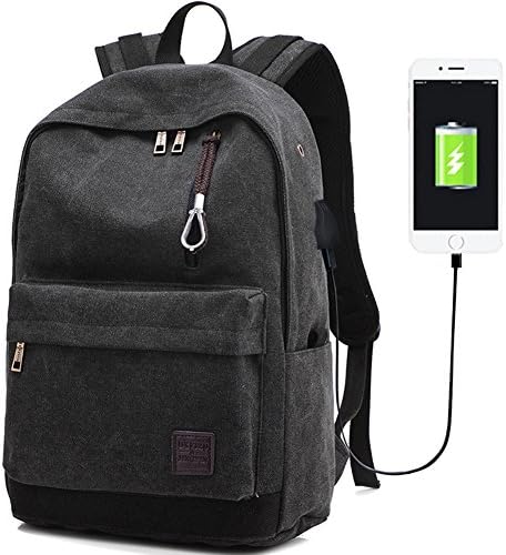 Hopesport X-04 Laptop Computer Backpack, External USB Charge Port Headphone Hole Cable School Business Backpacks with Built-in Charging, Black
