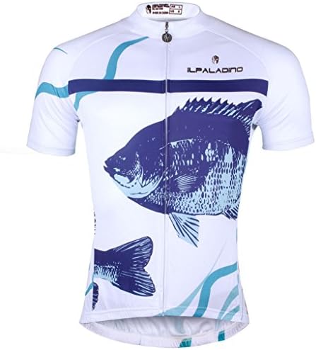 ILPALDINO Fish Pattern Men's White Short Sleeve Polyester Quick Dry Bicycle Jersey Size XXL
