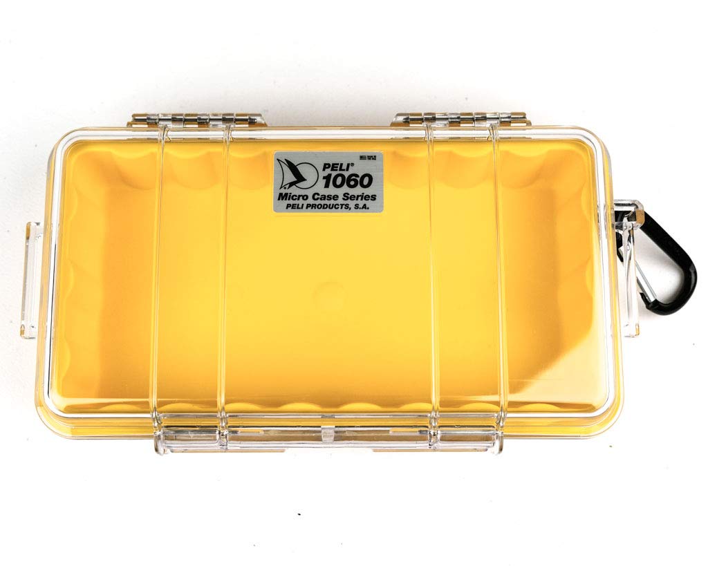 PELI 1060 Micro Case, Sensitive Devices Protection, IP67 Watertight, 3L Capacity, Made in US, Clear/Yellow Liner