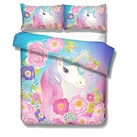 Suncloris,Cooper Girl Unicorn,Bedding Sheet Set .Included:1Duvet Cover,2Pillowcase(No Comforter Inside) (Full)