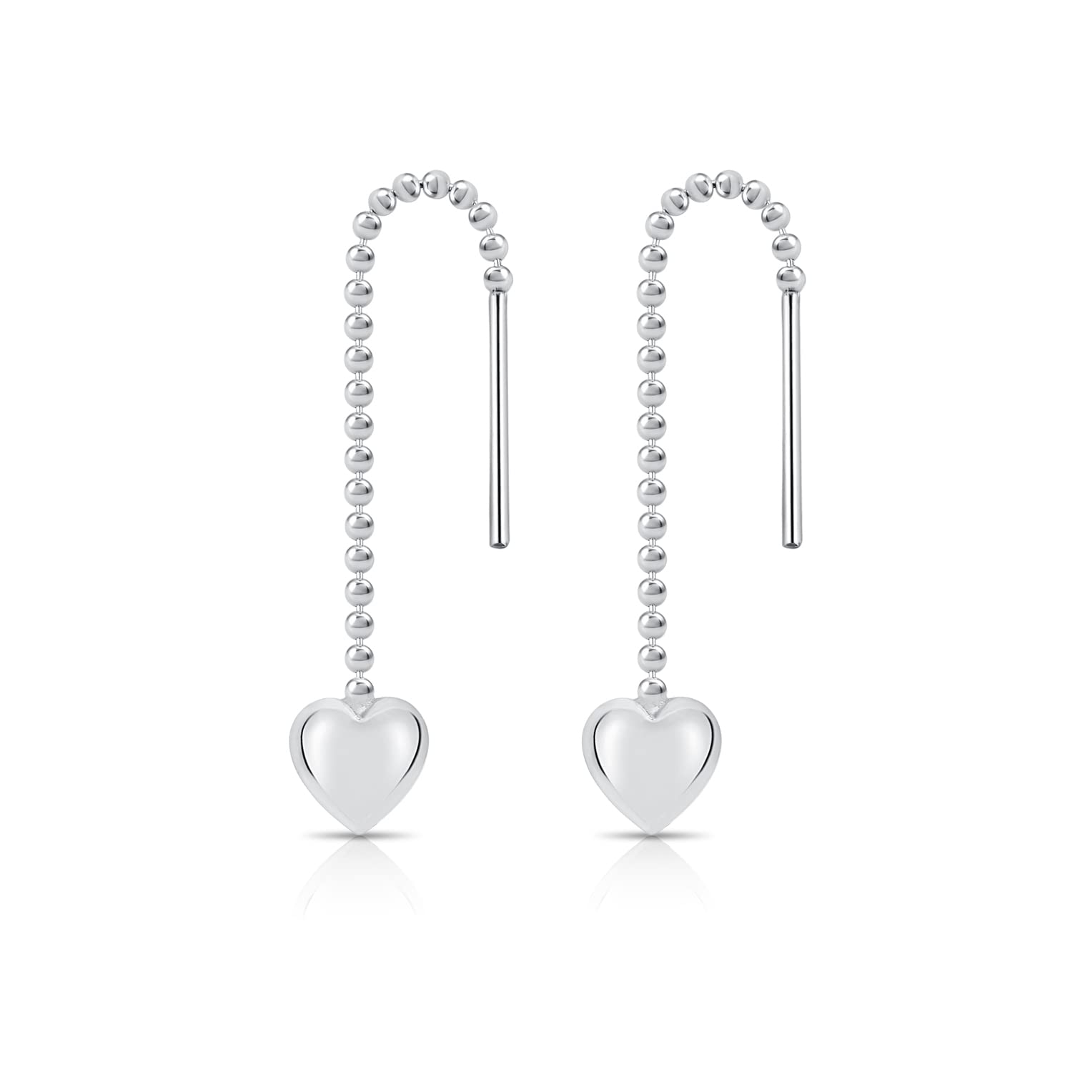 DTPSilver - 925 Sterling Silver Pull Through Heart Earrings