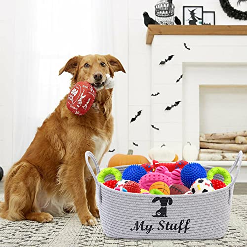 Geyecete Dog Dog Toy Basket Storage Weave Rope Storage Basket Pet/Doy Toy Box Dog Storage Basket