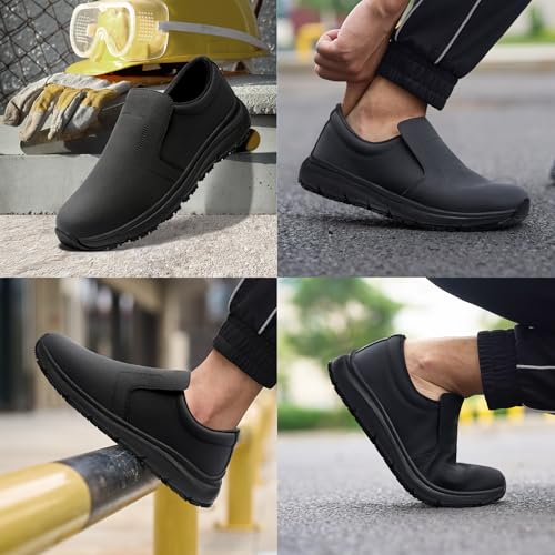 ZIGSAM Kitchen Safety Shoes Men Women Non-Slip Safety Trainers Steel Toe Cap Chef's Comfort Lightweight Work Shoes