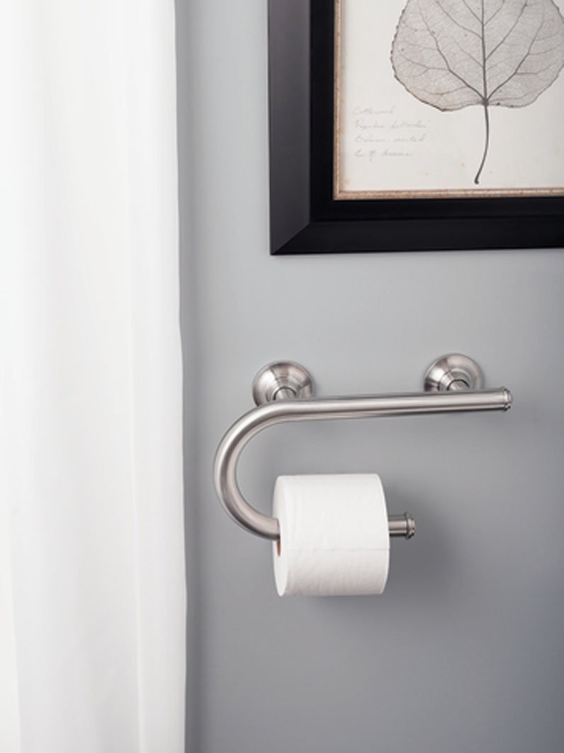 Brushed Nickel Moen LR2352DBN Toilet Paper Holder with Grab Bar