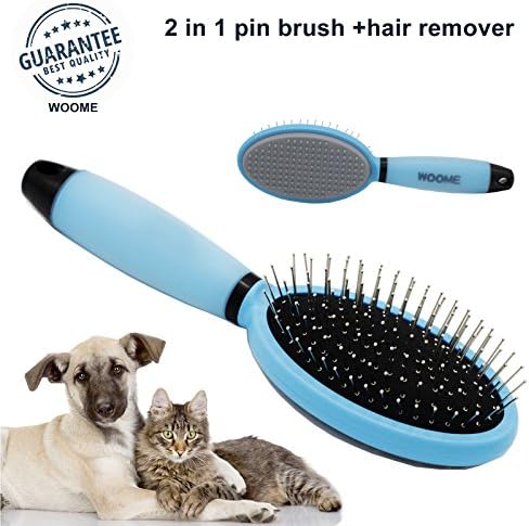 Cat &amp; Dog Brush Pet Grooming Brush and Rubber Dog Hair Remover with 2in1 Ergonomic Pin Brush Comb Detangles &amp; Eliminates Excess Undercoat Fur &amp; Cleans the Hair from your Clothes and Carpet（1Pack）