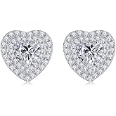 DIAMANTIO 18K Gold Plated Luxury Heart-Shaped Crystal Stud Earrings – Sparkling Double-Layer Cubic Zirconia Earrings for Women, Elegant Statement Jewelry
