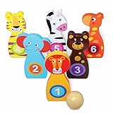 USA Toyz Kids Bowling Set Learning Toys – Indoor / Outdoor Wooden Bowling Set with Numbered Zoo Animals Bowling Pins and Wood Bowling Ball (7pc)