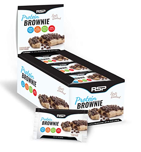 RSP Protein Brownie (12 pk) - 16g of Whey Protein & Gluten Free, Delicious On-The-Go Healthy Snack - Soft Baked Brownie & High Protein Snack, Chocolate Chip Cookie Dough