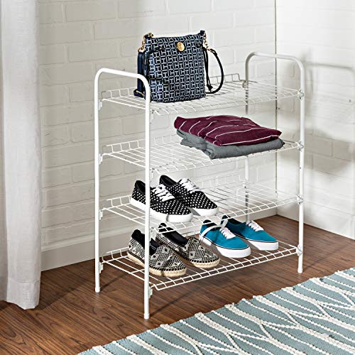 Honey-Can-Do SHO-01172 Wire Shoe & Accessory Rack, White, 4-Tier