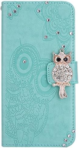 Jinghuash Flip Leather Case Compatible with Samsung Galaxy S9 Plus,Embossing Owl Pattern Design [Kickstand] [Card Slots] Luxury Bling Glitter PU Leather Wallet Cover for Samsung Galaxy S9 Plus,Green