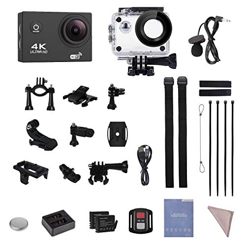 NINE CUBE Action Camera 4k Ultra HD WiFi 20MP, 30M deep Underwater Camera, 170°Wide Angle Sports Cam,2.0’’LCD, 2.4G Remote Control, External Mic,EIS,2Pcs Rechargeable Batteries & Installation Kits