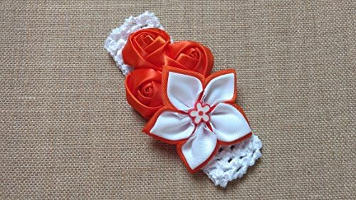 Baby Girl Headband Orange and White Rose Kanzashi Flower Bow