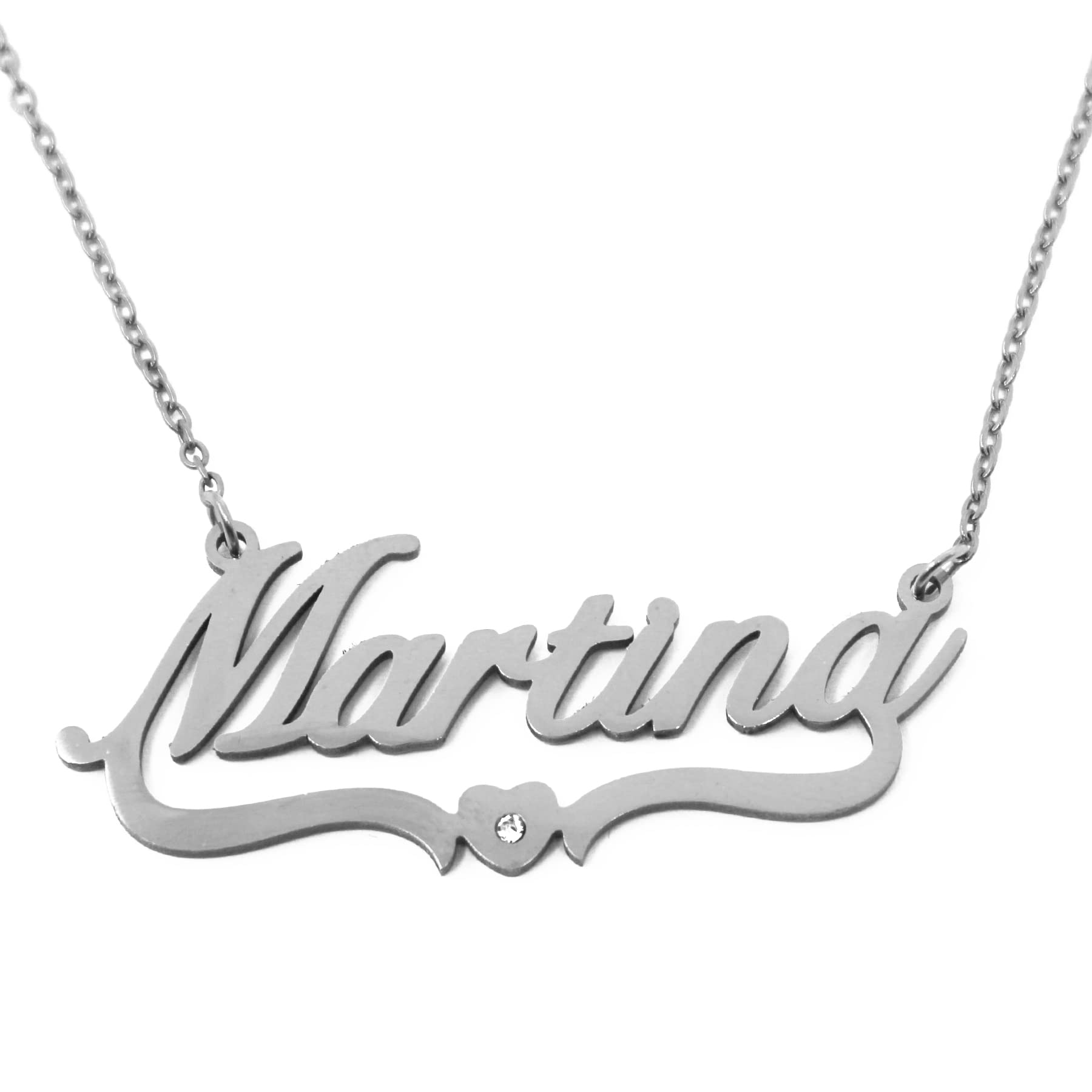 Kigu Martina Personalised Heart Shaped Name Necklace Silver Tone, Custom Dainty Name Pendants, Jewellery for Ladies, Girlfriend, Mother, Sister, Friends