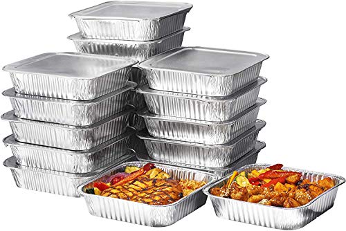 8" Square Disposable Aluminum Cake Pans - Foil Pans perfect for baking cakes, roasting, homemade breads | 8 x 8 x 2 in with Flat Lids (20 count)