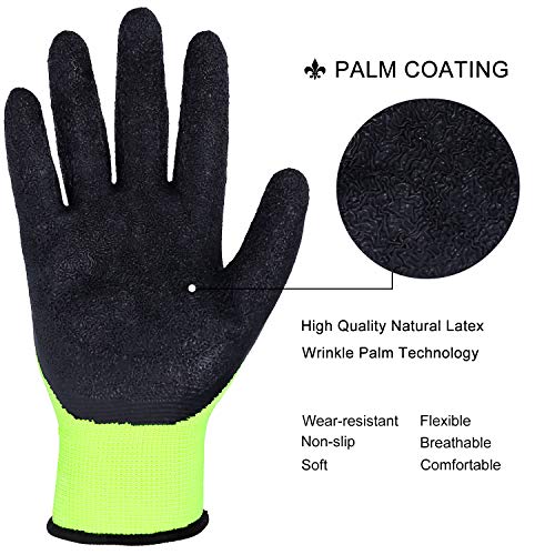 FWPP GL008003M12 Latex Coated Work Gloves Construction Gloves Pack of 12Pairs Medium Fluorescence Yellow - Thumbnail 2
