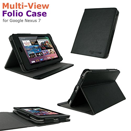 rooCASE Multi-Angle (Black) Vegan Leather Folio Case Cover for Google Nexus 7 Tablet (NOT Compatible with 2013 Nexus 7 2 FHD)