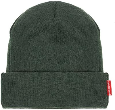 Twisted Soul Mens Winter Warm Knitted Plain Design Casual Beanie Hat Logo Tab