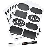 MFLABEL 48pcs Reusable Chalkboard Labels with Erasable White Smooth Liquid Chalk Marker - Premium Stickers for Jars