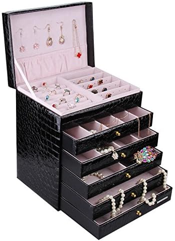 Jewelry Storage Jewelry Box Vintage Girl Armoire Display Brooch Pearl Ring Necklace Rowling Case Wood Jewelry Chest (Black)