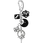 Nalefow Y2K Keychain for Women, 8 Ball Dice Charm with Carabiner Clip - Cute Goth Core Keychain Bag Charm for Keys Bags Jeans