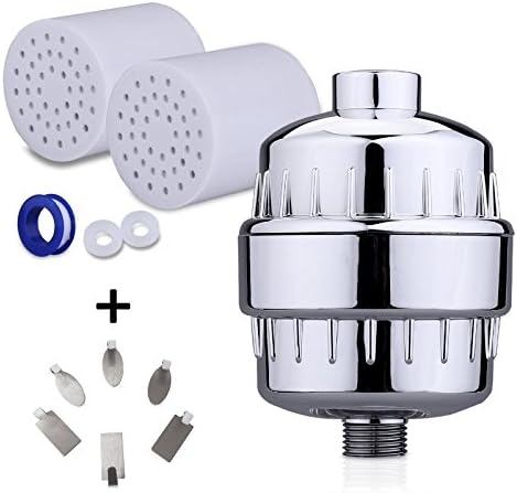 Shower Water Filter with 2 Cartridges - For Any Shower Head and Handheld Shower - Removing Chlorine, Heavy Metals and Sulfur Odor from Water (15 Stage)