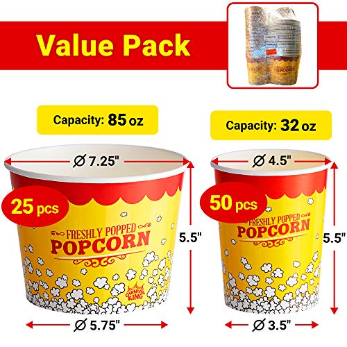 CUSINIUM [50pack] 32 oz Popcorn Cups + [25pack] 85 oz Popcorn Tubs