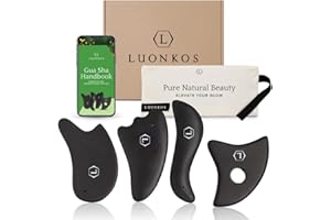 LUONKOS Gua Sha Facial Tool Set for Skincare - 4-Piece Set, Black Bian Stone - Lymphatic Drainage Massager & Face Massager fo
