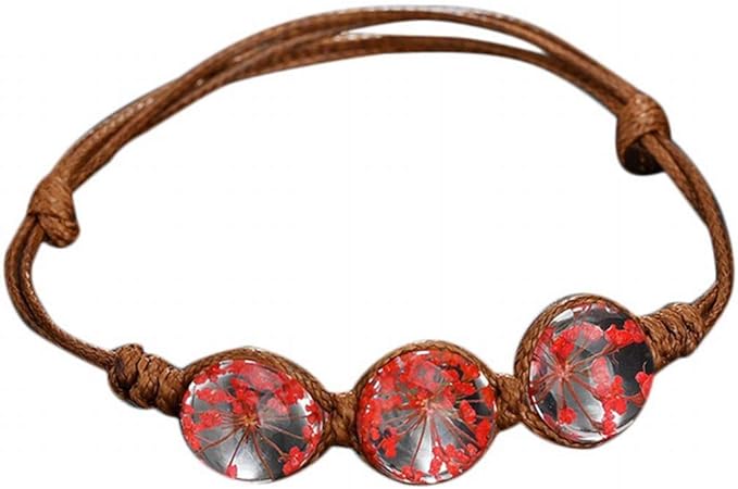 Amazon Co Jp Plus Nao プラスナオ ブレスレット 腕輪 アクセサリー レディース 女性用 紐 レザー調 フェイクレザー クリアボール トンボ玉 ガラス玉 花 レッド 服 ファッション小物