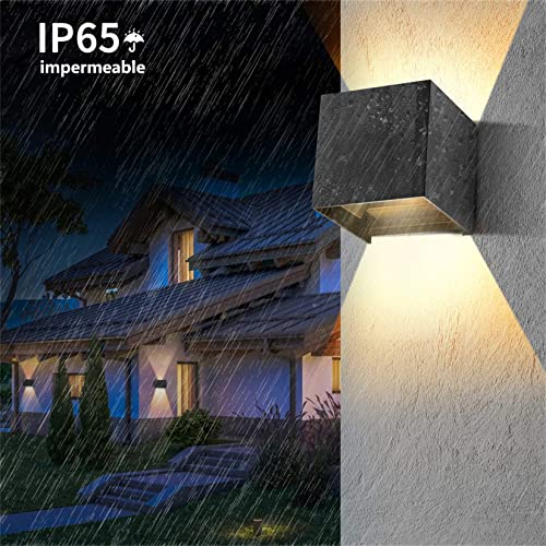 Sunsign lampara exterior pared, 12W lampara de pared, iluminación led modernos, Ángulo de haz ajustable hacia arriba y hacia abajo, IP65 impermeable, 4 pieza, negro(luz calida)