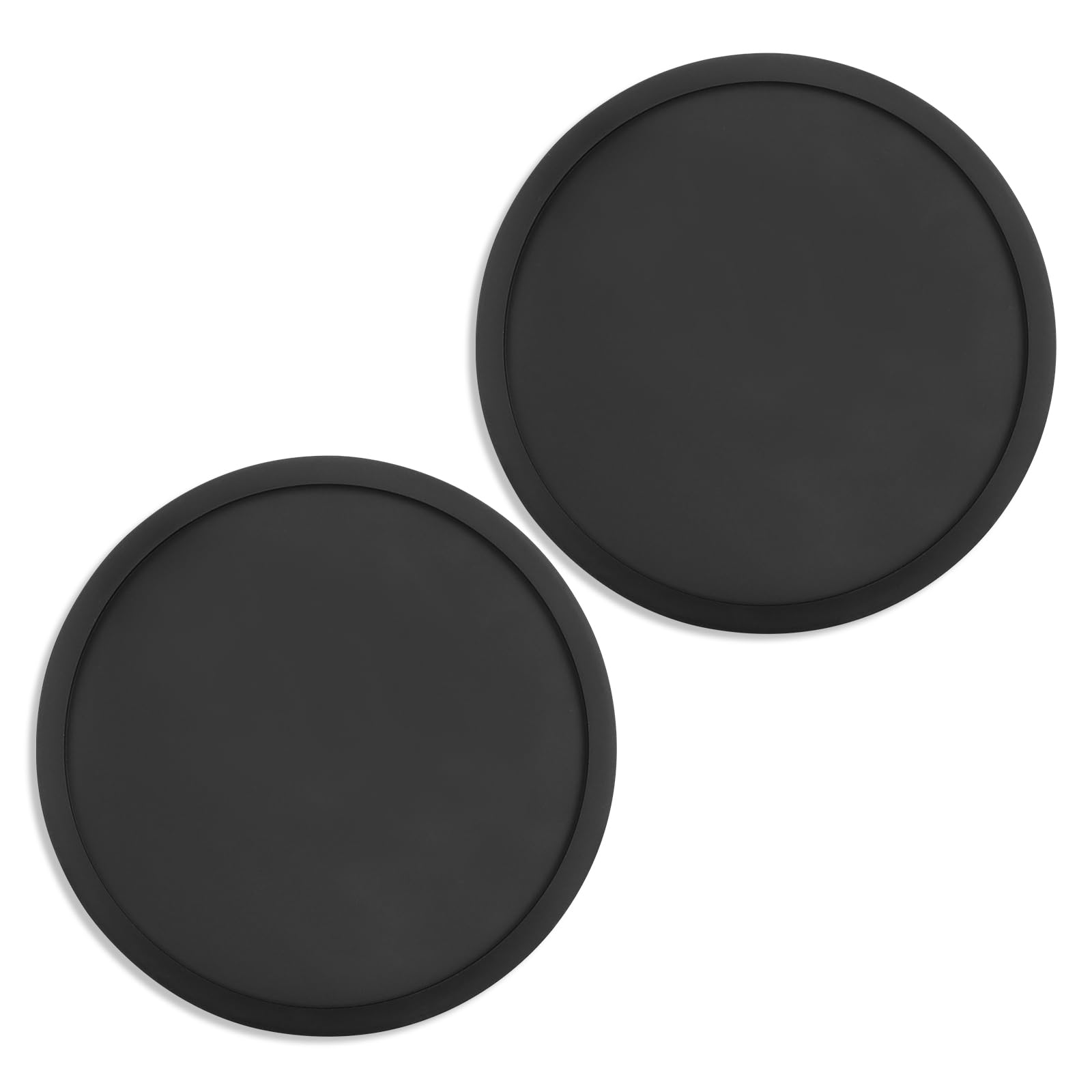 Photo 1 of 2 Pack Silicone Coasters for Drinks, Round Black Coasters with Deep Tray Grooved Design Cup Mat, Washable Heat Resistant Durable Non-Slip Coasters for Coffee Table Wooden Desk Kitchen Bar